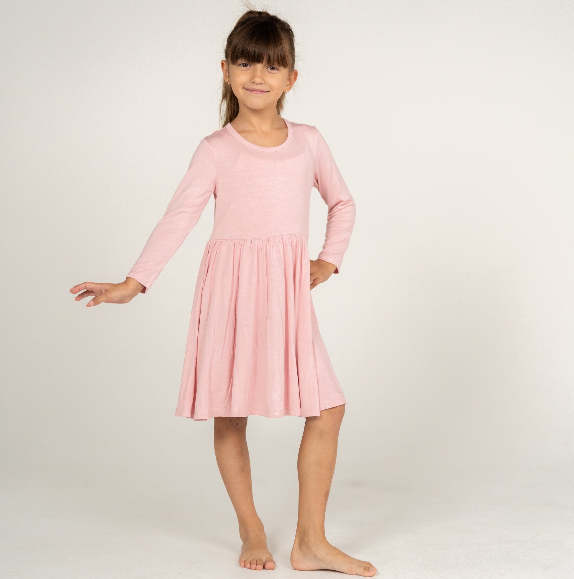 bamboo long sleeve twirl dress coral blush