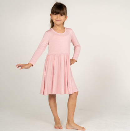 bamboo long sleeve twirl dress coral blush