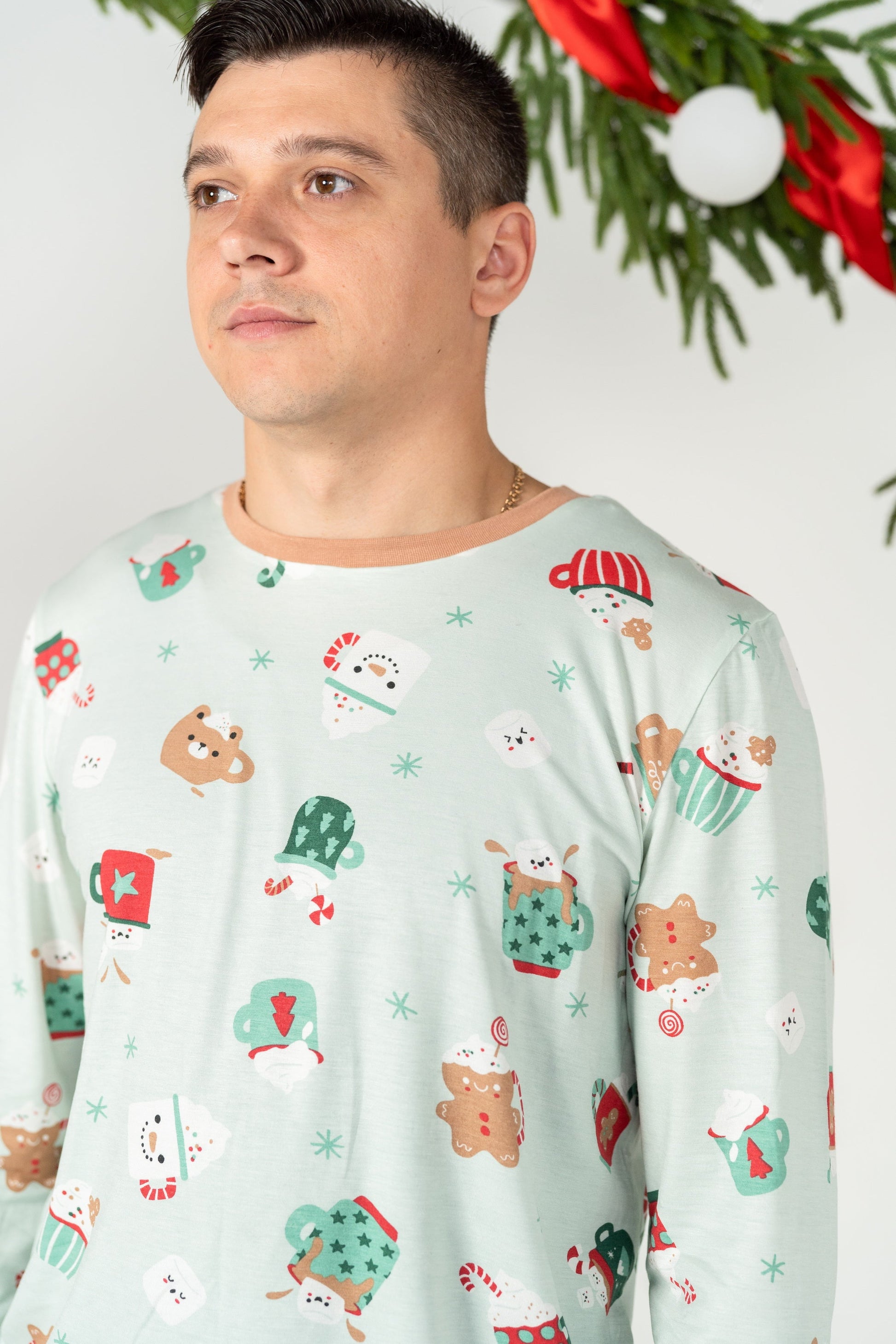 men's bamboo pajama set festive cocoa print