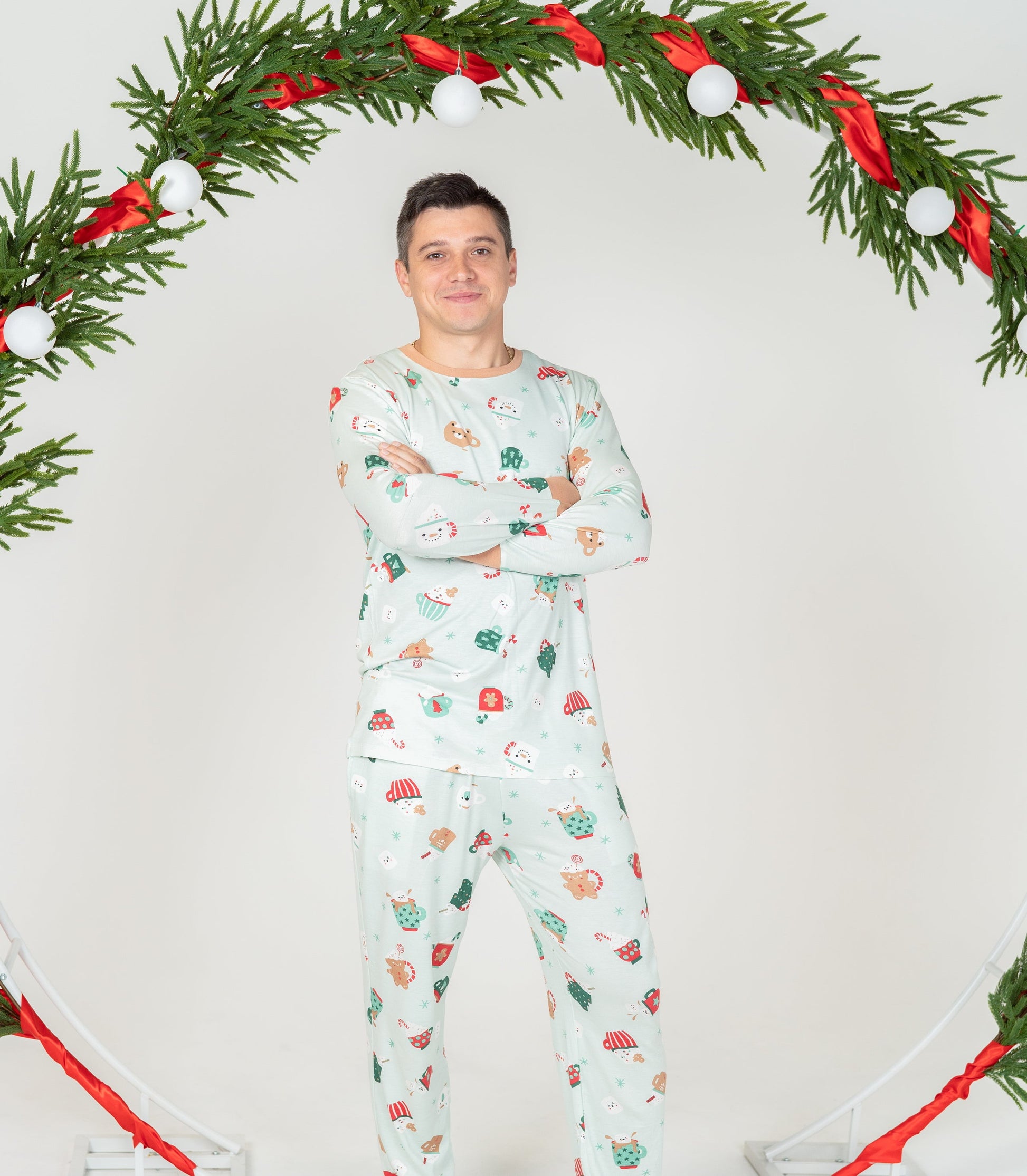 men's bamboo pajama set festive cocoa print
