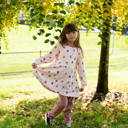 Bamboo Fleece Tiered Dress (Bubble Tea Time Print)