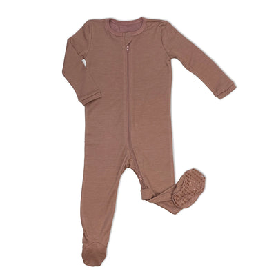 Bamboo Wool Footies w/2 Way Zipper (Earthy)