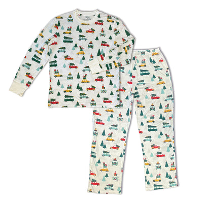 Men's Bamboo Long Sleeve Pajama Set (Jolly Christmas Cars Print)