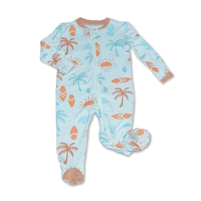 bamboo footies with two way zipper sunny shores print