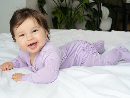 Bamboo Ruffle Footies with Two Way Zipper (Lavender Bloom)