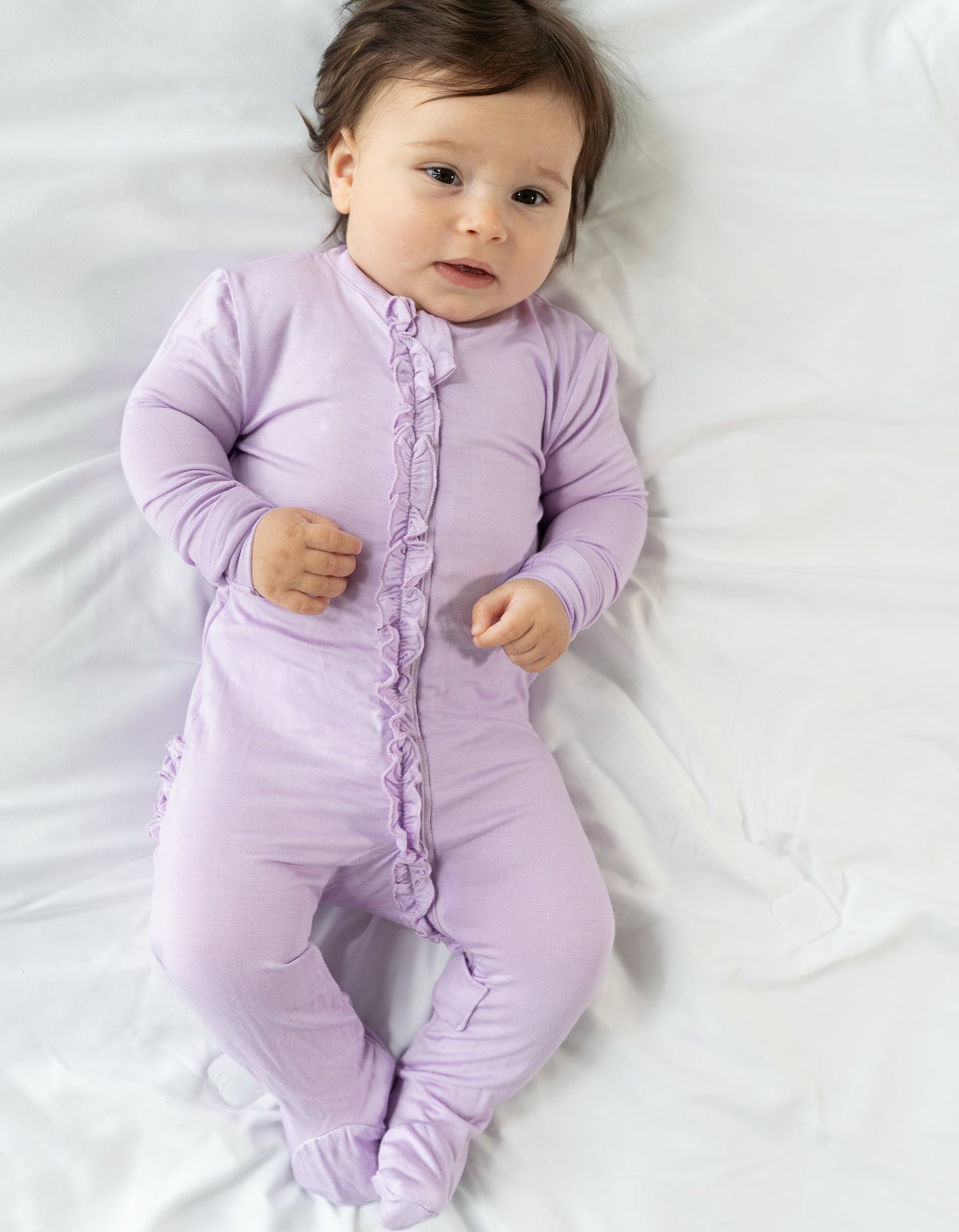 Bamboo Ruffle Footies with Two Way Zipper (Lavender Bloom)