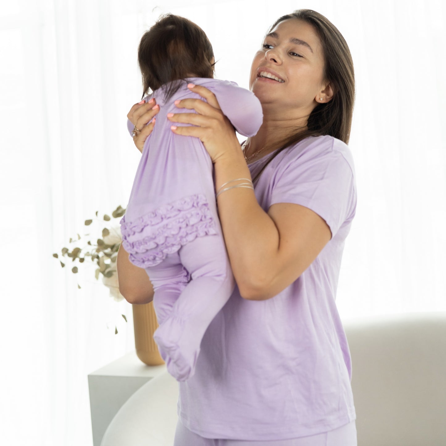 Bamboo Ruffle Footies with Two Way Zipper (Lavender Bloom)