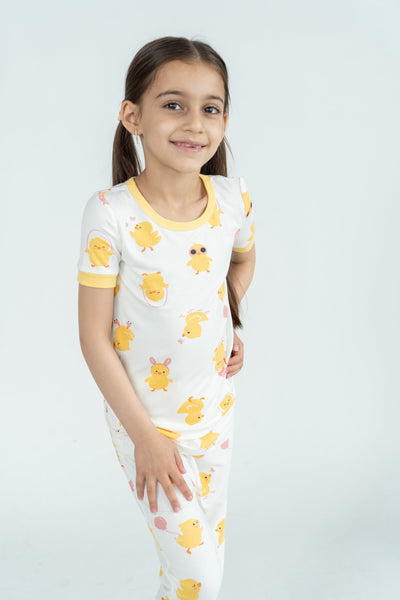 bamboo short sleeve pajama set little chick print