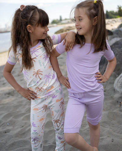 bamboo short sleeve top & shorts pajama set lavender bloom