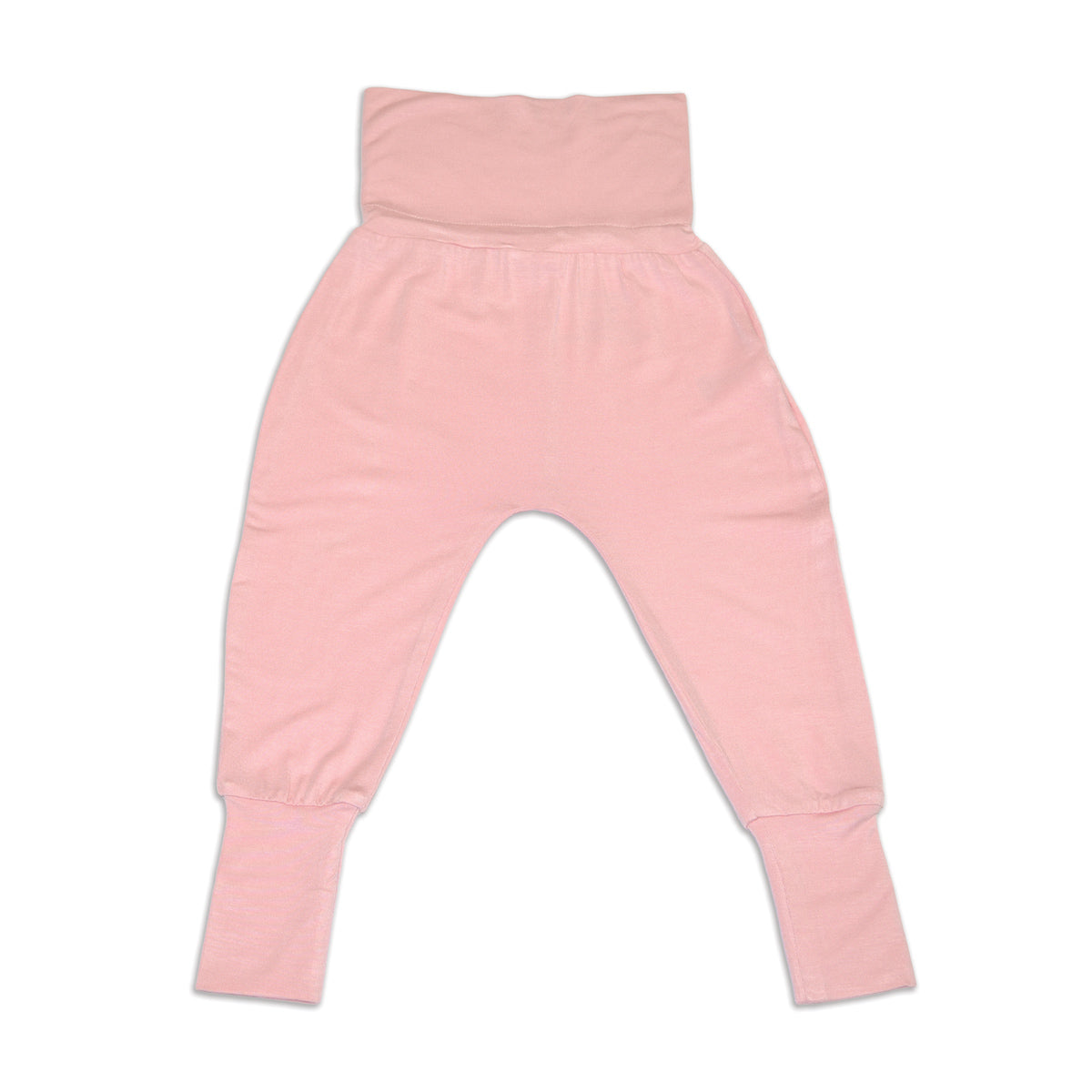 bamboo grow with me harem pants coral blush