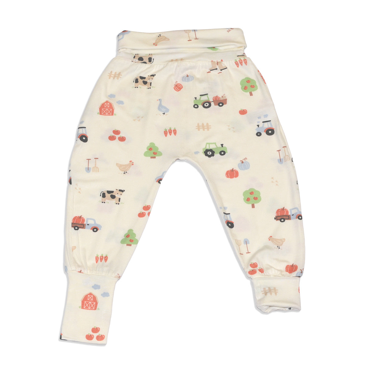 bamboo grow with me harem pants pumpkin farm print