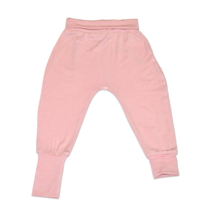 bamboo grow with me harem pants coral blush