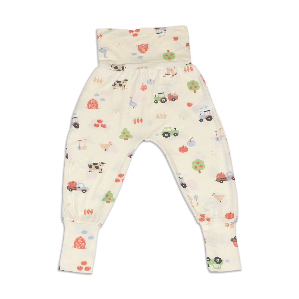 bamboo grow with me harem pants pumpkin farm print