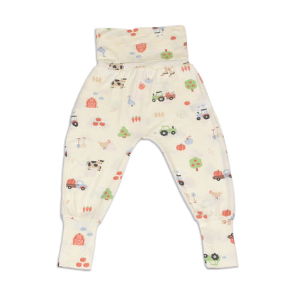 bamboo grow with me harem pants pumpkin farm print