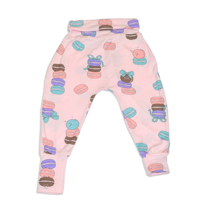 bamboo grow with me harem pants macaron party print