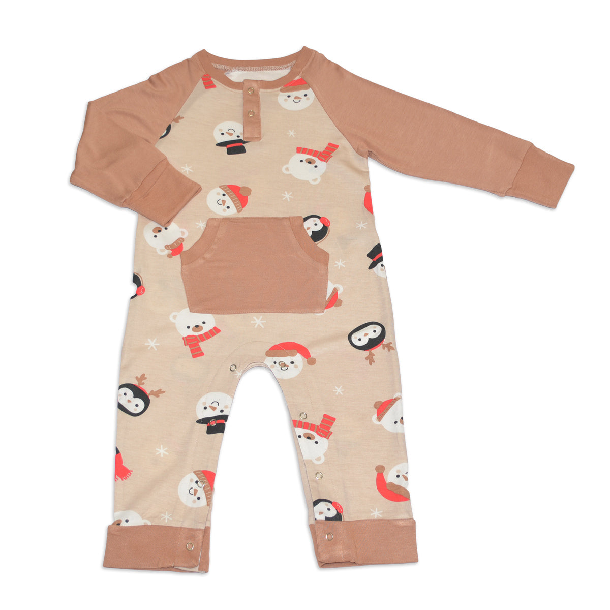 bamboo long sleeve romper snowy faces print
