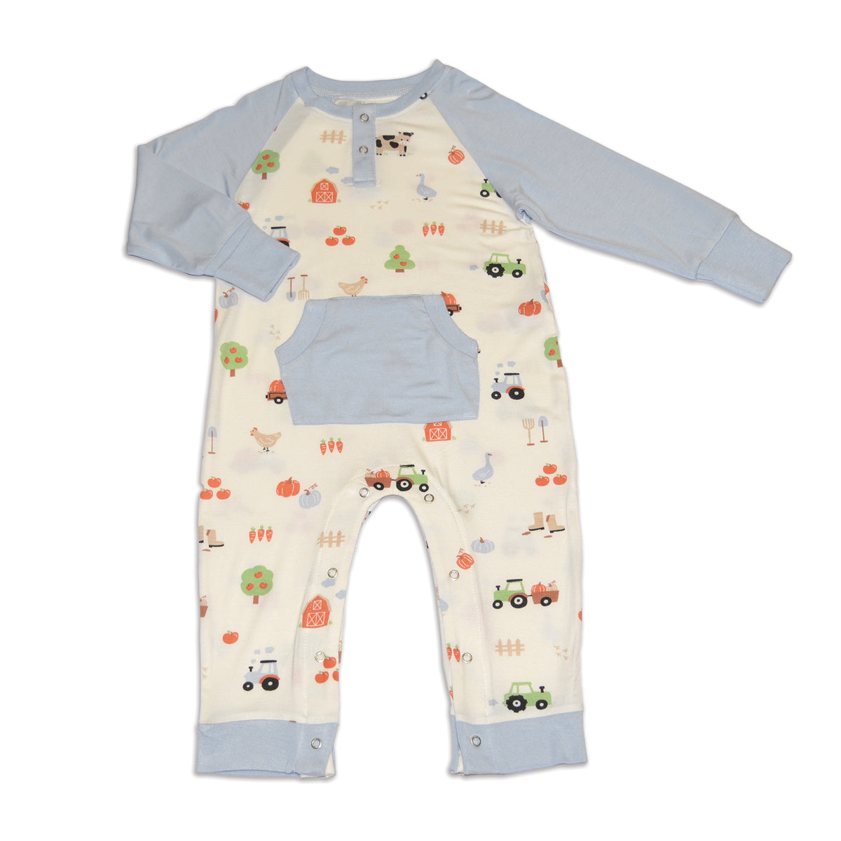 bamboo long sleeve romper pumpkin farm print