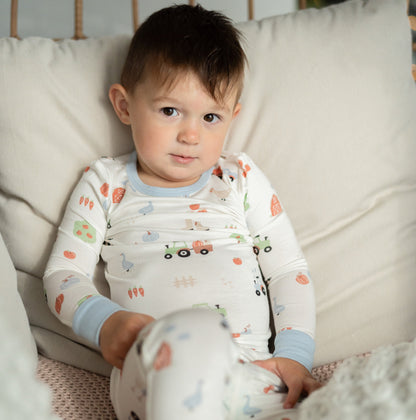bamboo long sleeve pajama set pumpkin farm print