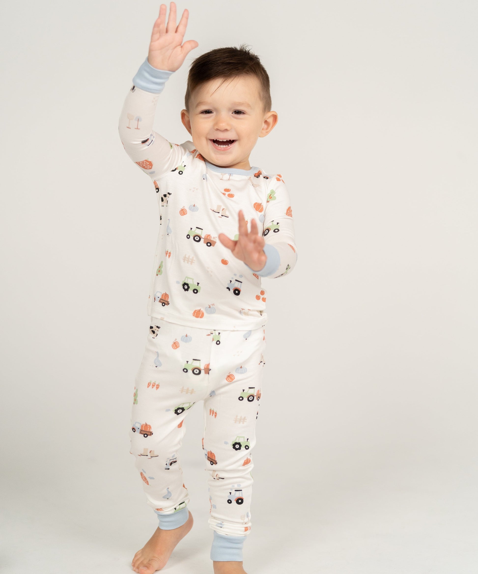 bamboo long sleeve pajama set pumpkin farm print