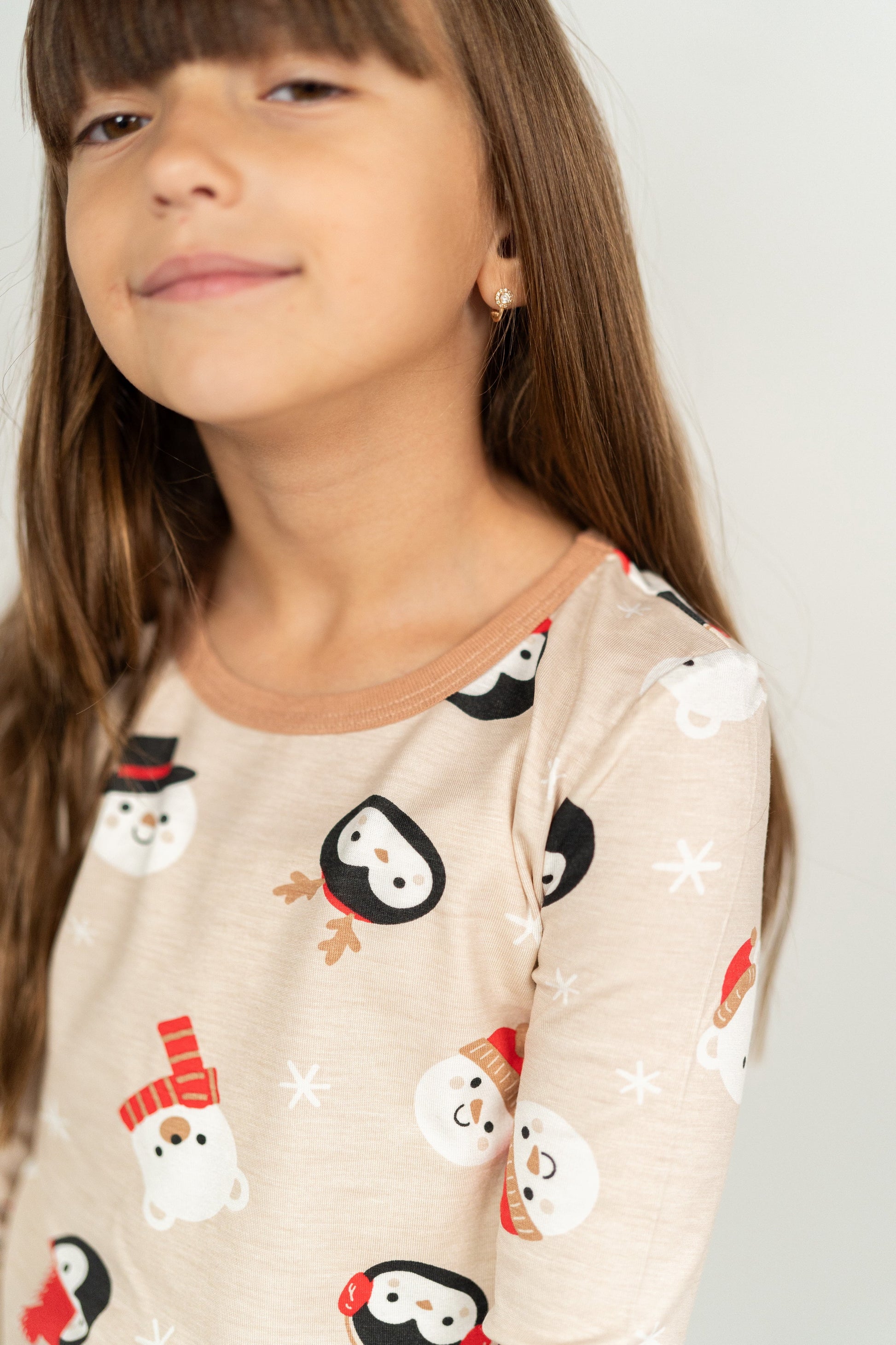 bamboo long sleeve pajama set snowy faces print
