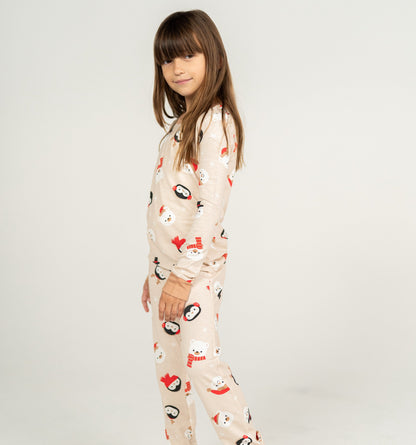 bamboo long sleeve pajama set snowy faces print