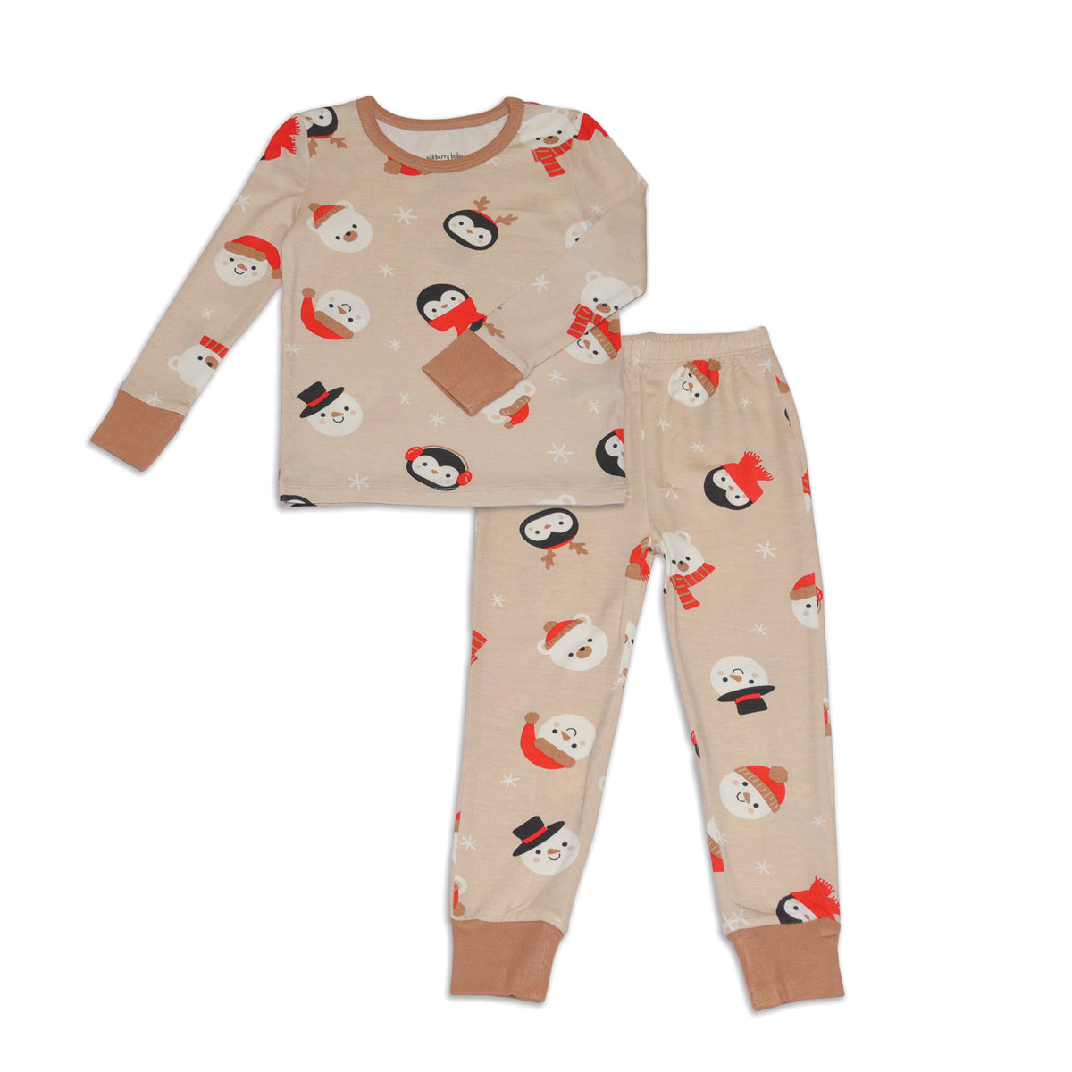 bamboo long sleeve pajama set snowy faces print