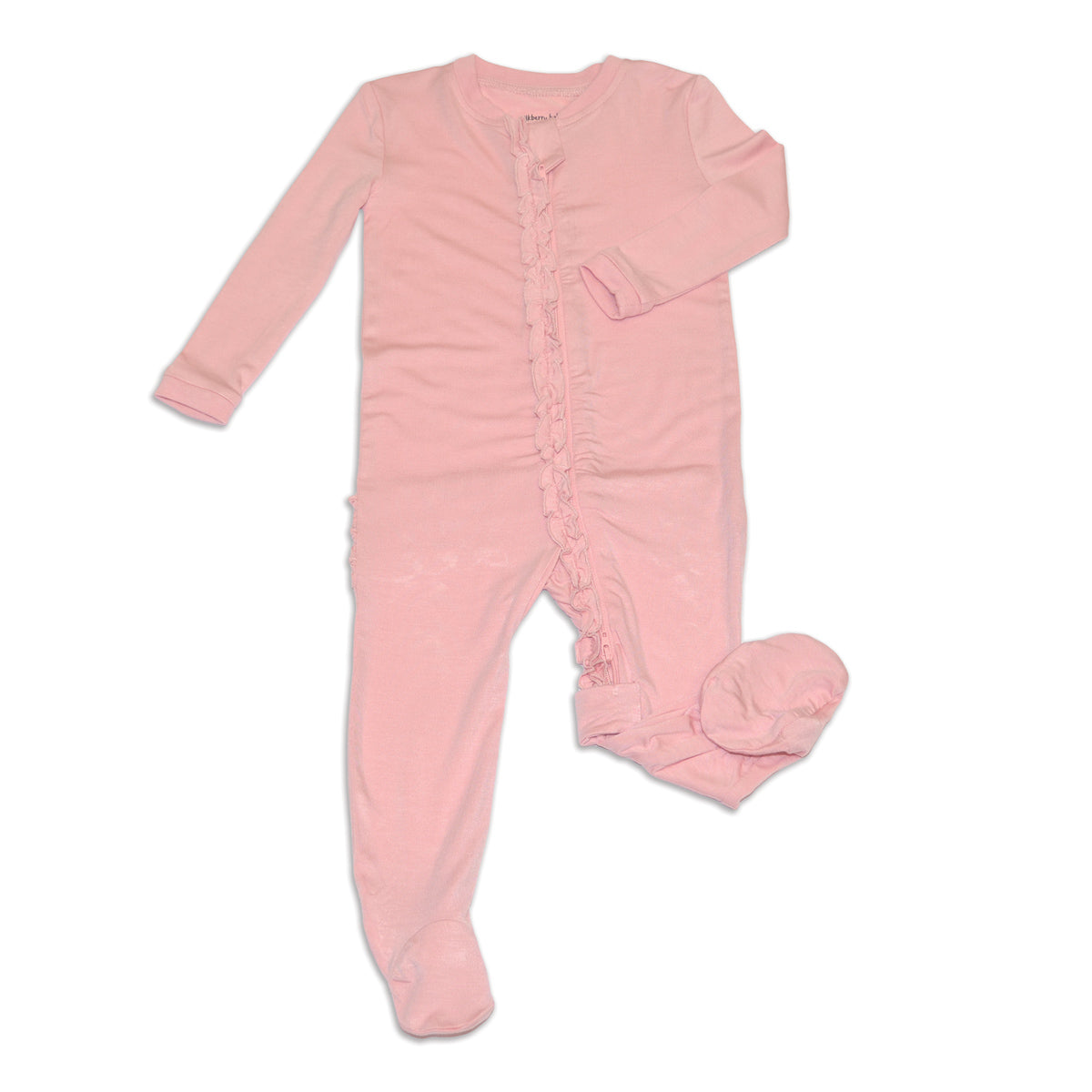 bamboo ruffle footies with two way zipper coral blush