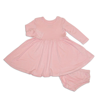 bamboo long sleeve twirl dress coral blush