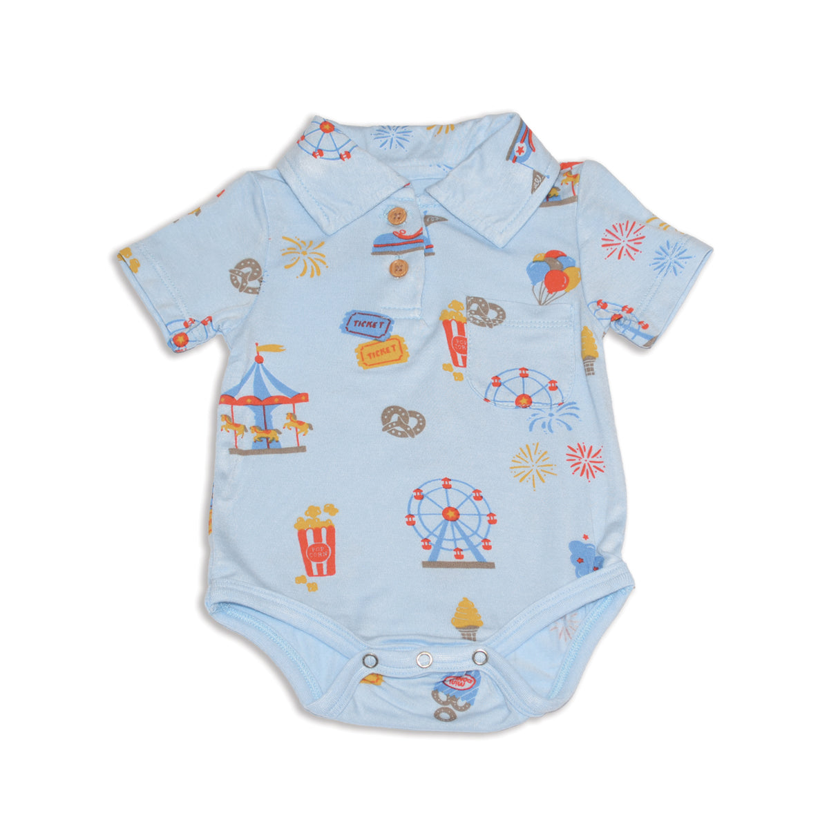 bamboo short sleeve polo onesie funland print