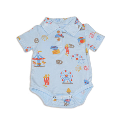 bamboo short sleeve polo onesie funland print