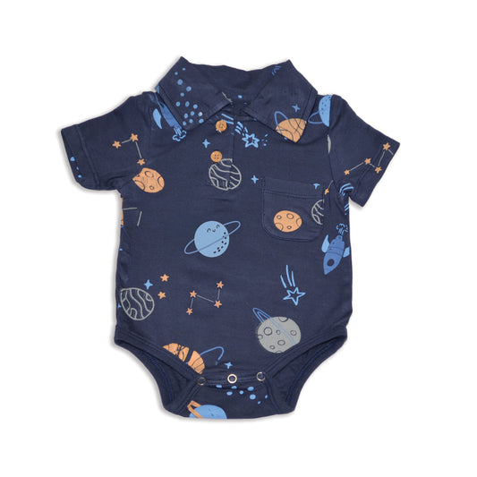 bamboo short sleeve polo onesie lost in space print