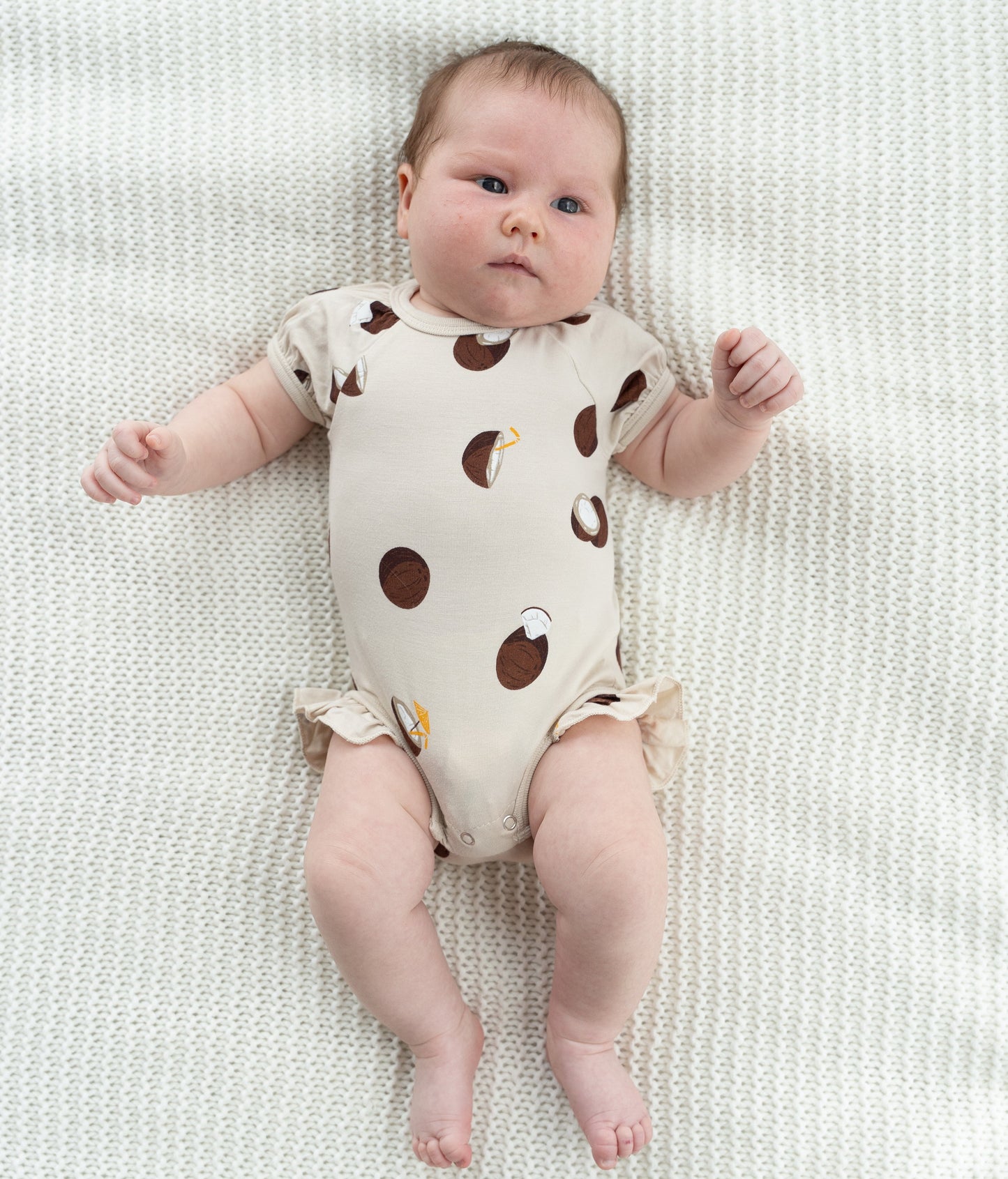bamboo ruffle onesie coconut print