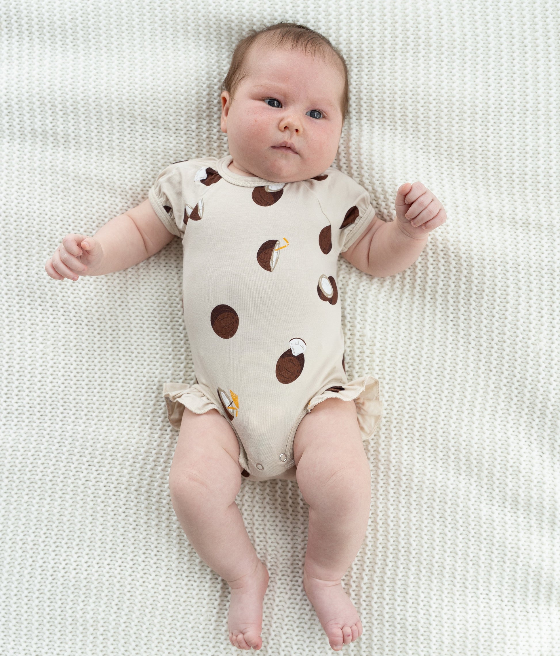 bamboo ruffle onesie coconut print