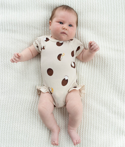 bamboo ruffle onesie coconut print