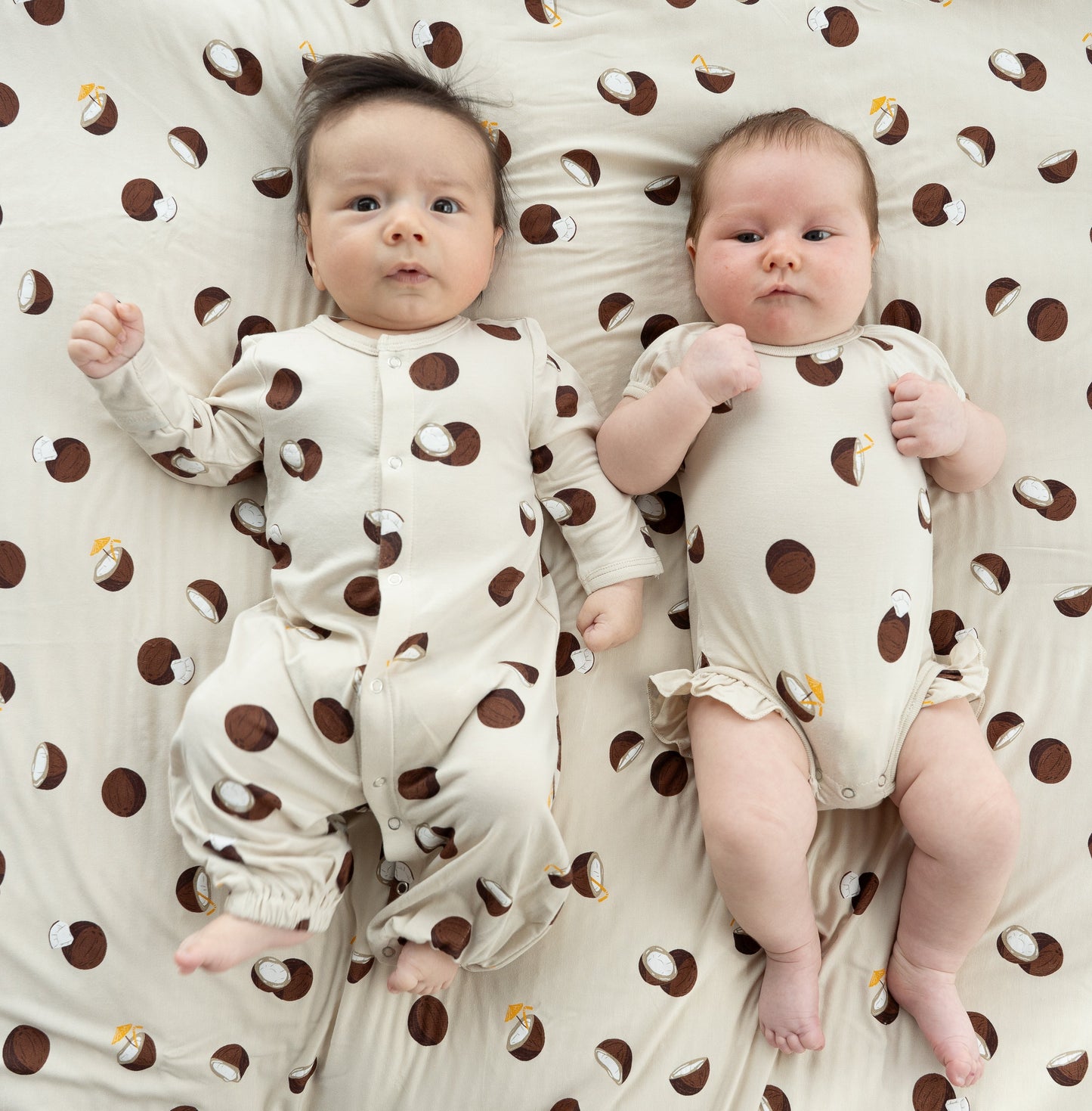 bamboo ruffle onesie coconut print