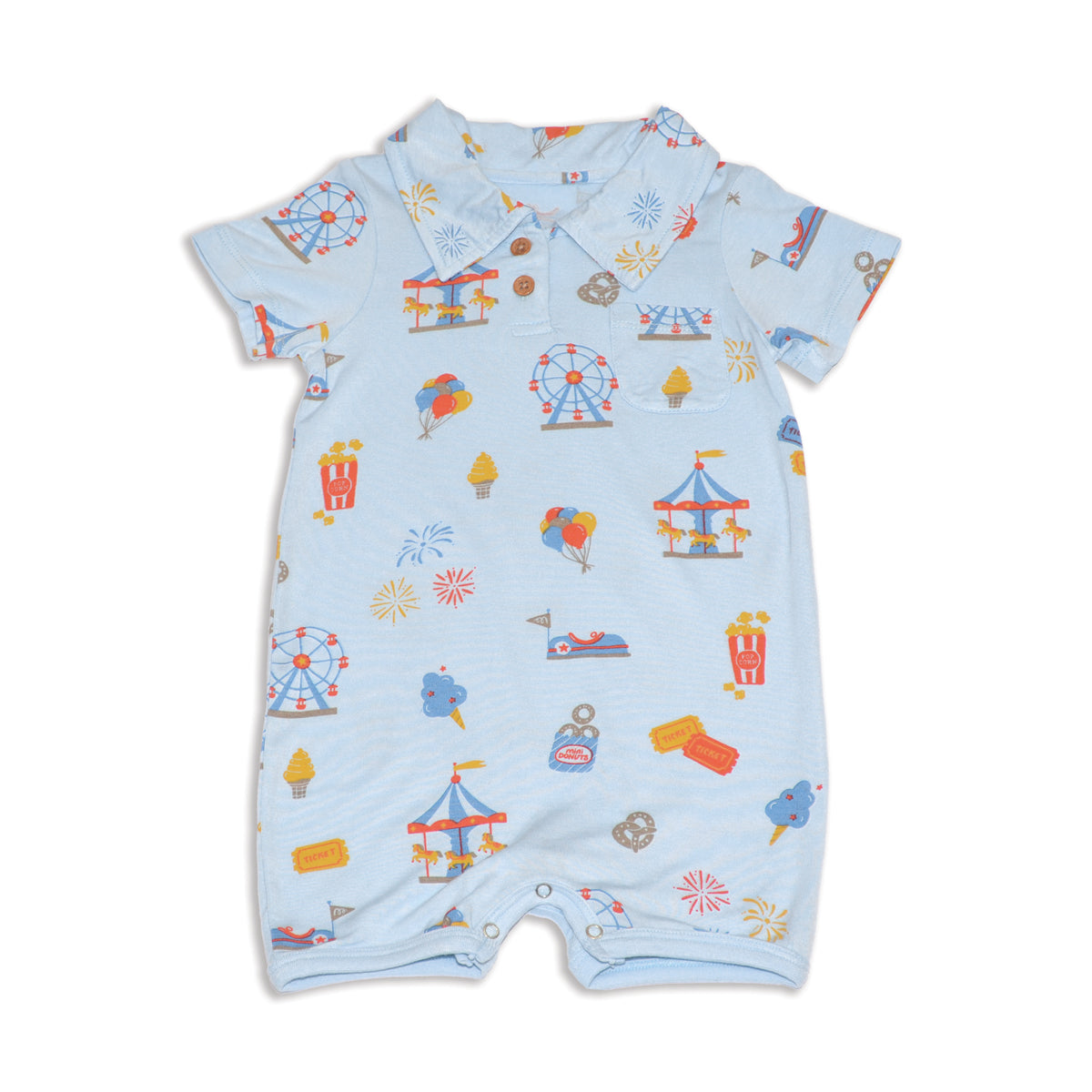 bamboo short sleeve polo romper funland print