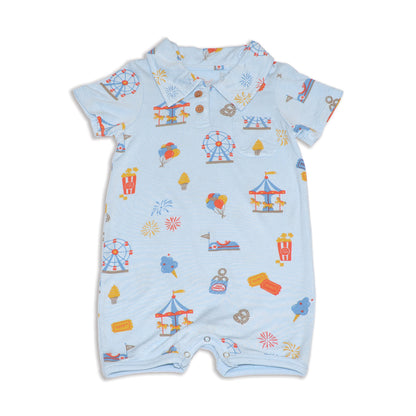 bamboo short sleeve polo romper funland print