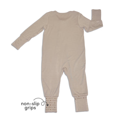bamboo two way zipper romper owl feather