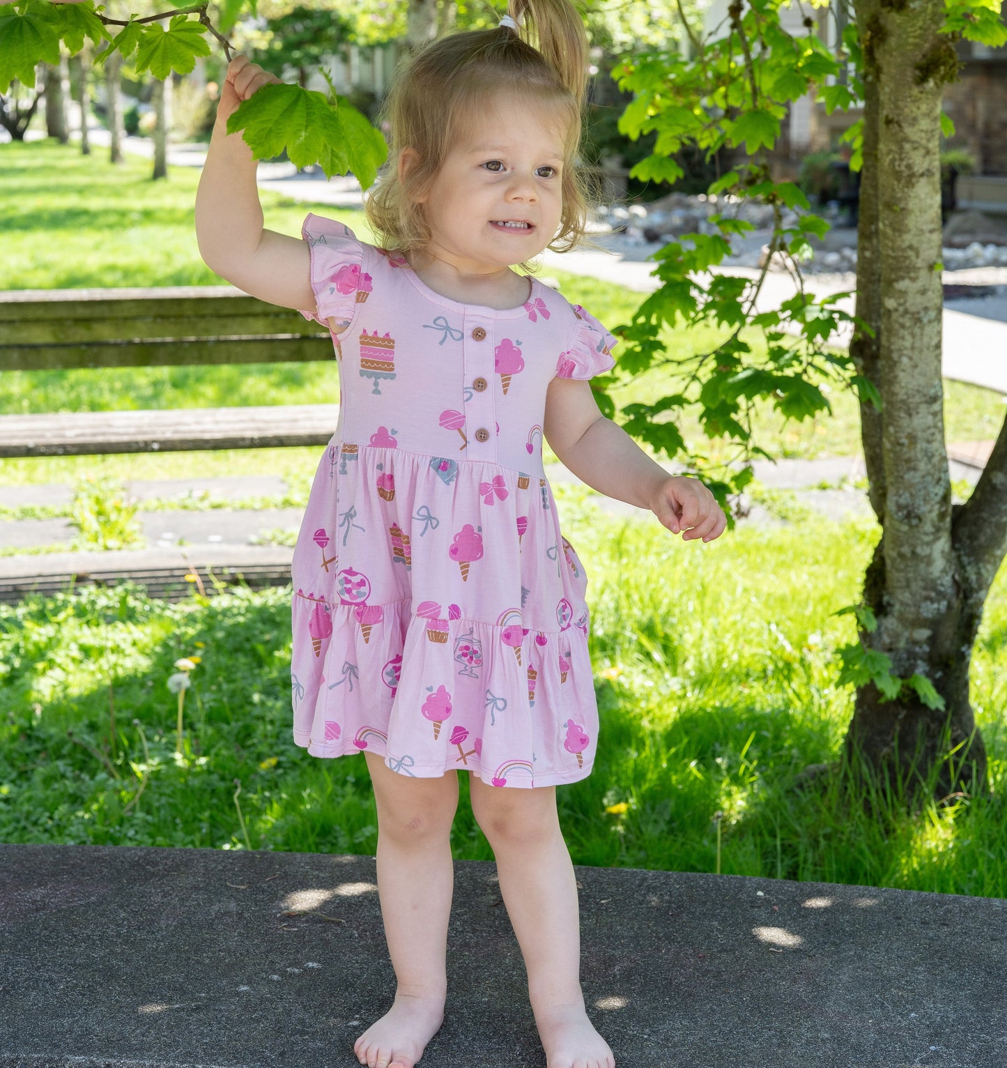 bamboo tiered dress sweetshop print