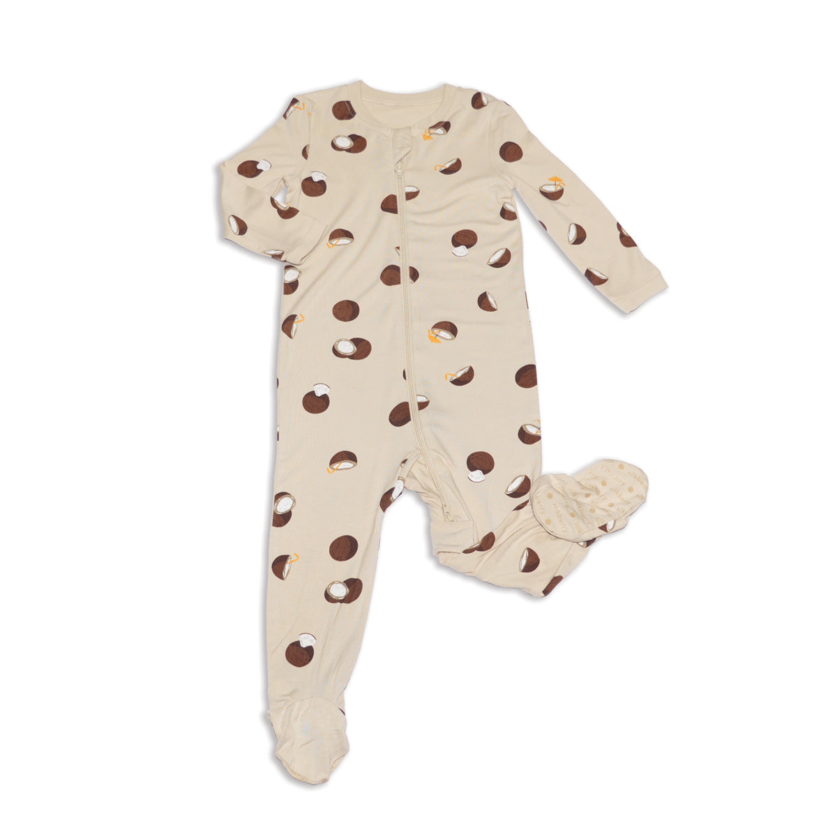 bamboo footies two way zipper coconut print