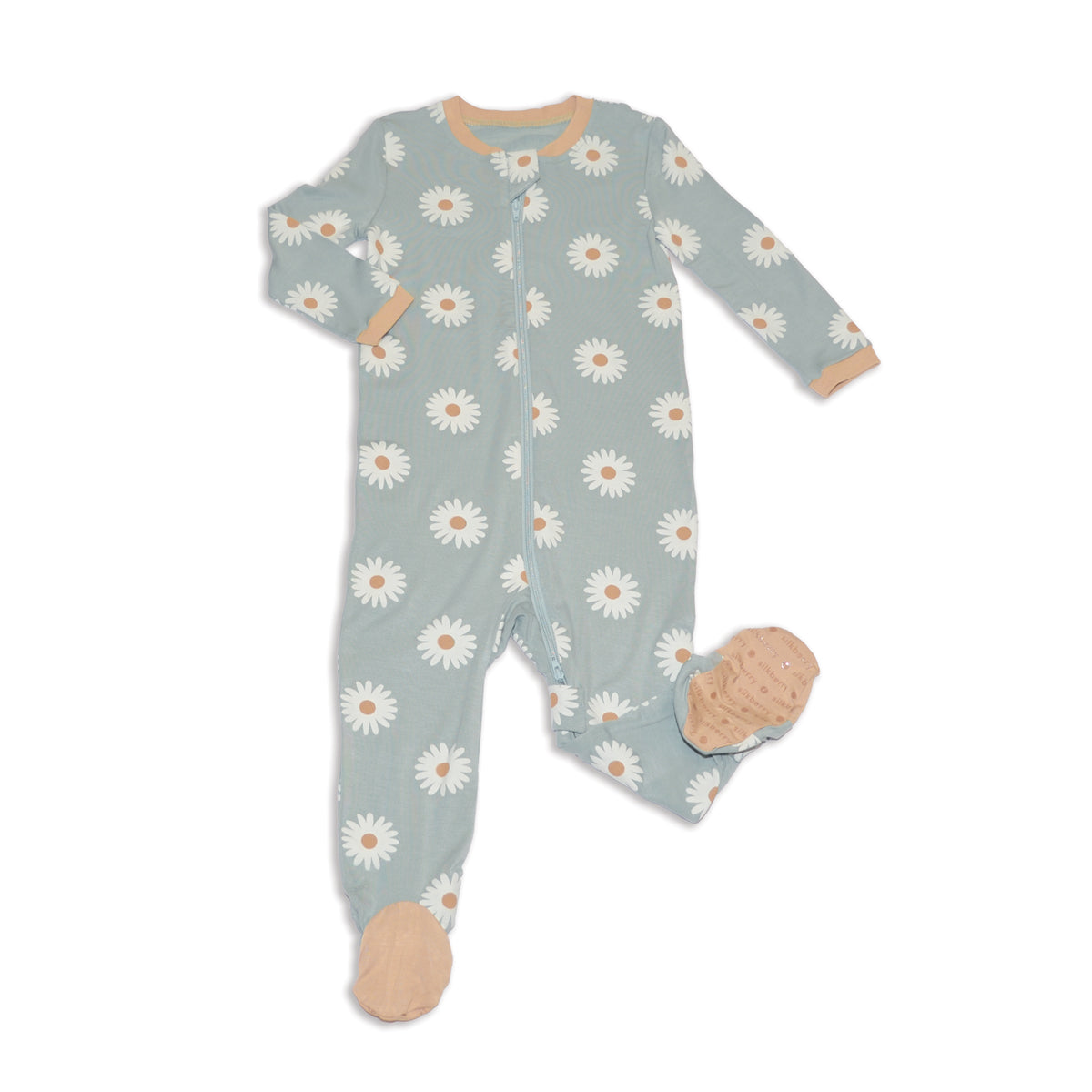 bamboo footies with two way zipper daisy print