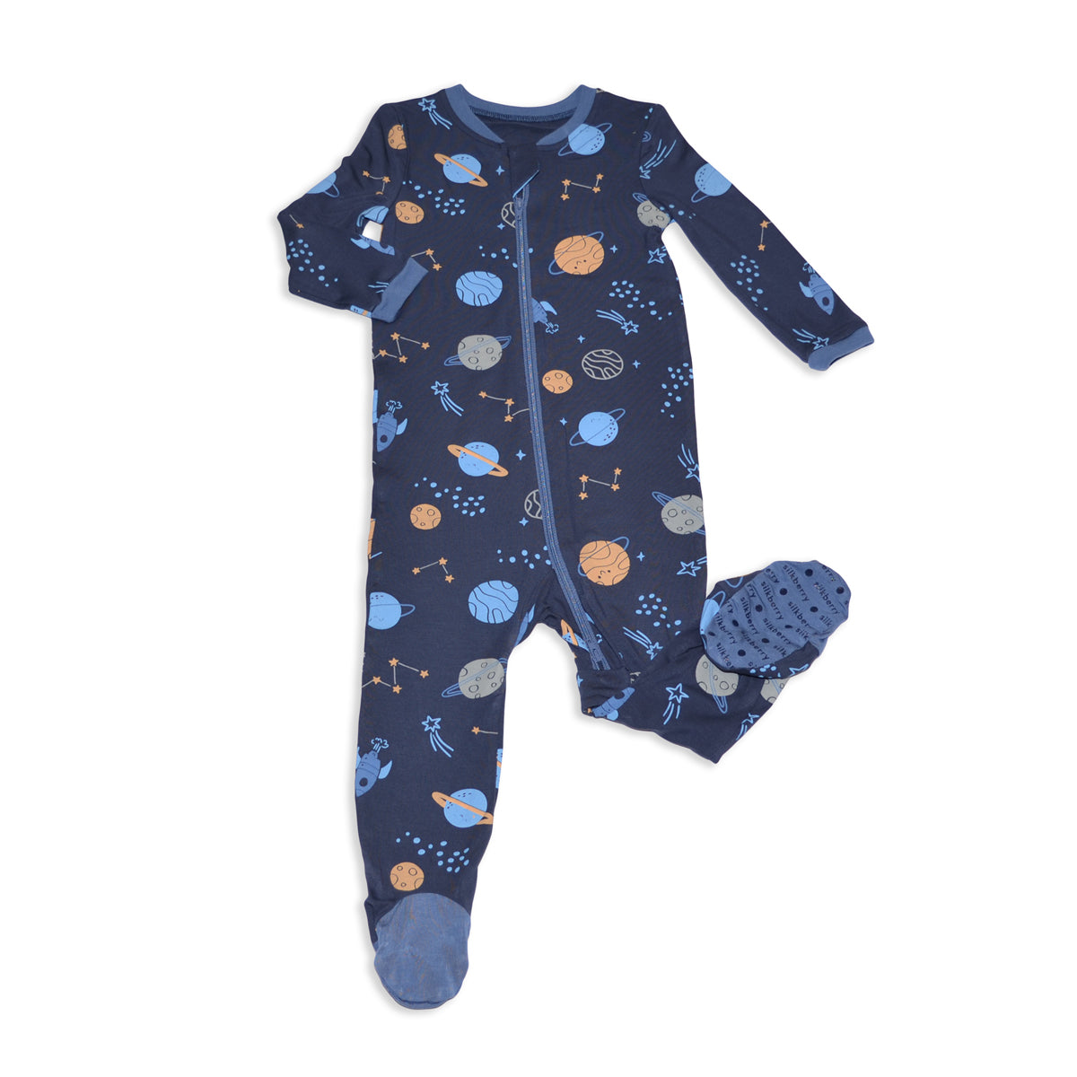 bamboo footies with two way zipper lost in space print