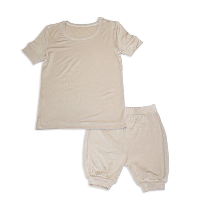 Bamboo Short Sleeve Top & Shorts Pajama Set (Almond Milk)