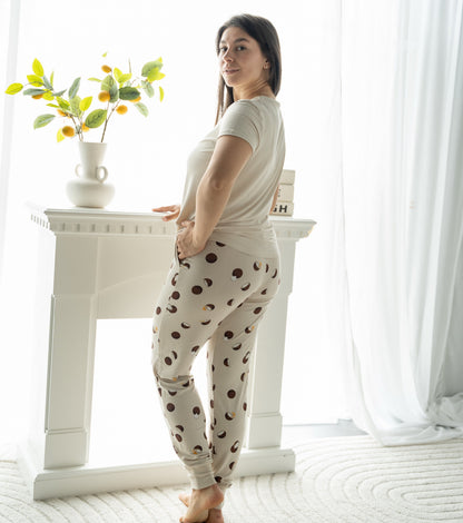 Wommen's Bamboo Short Sleeve Pajama Set (Coconut Print)