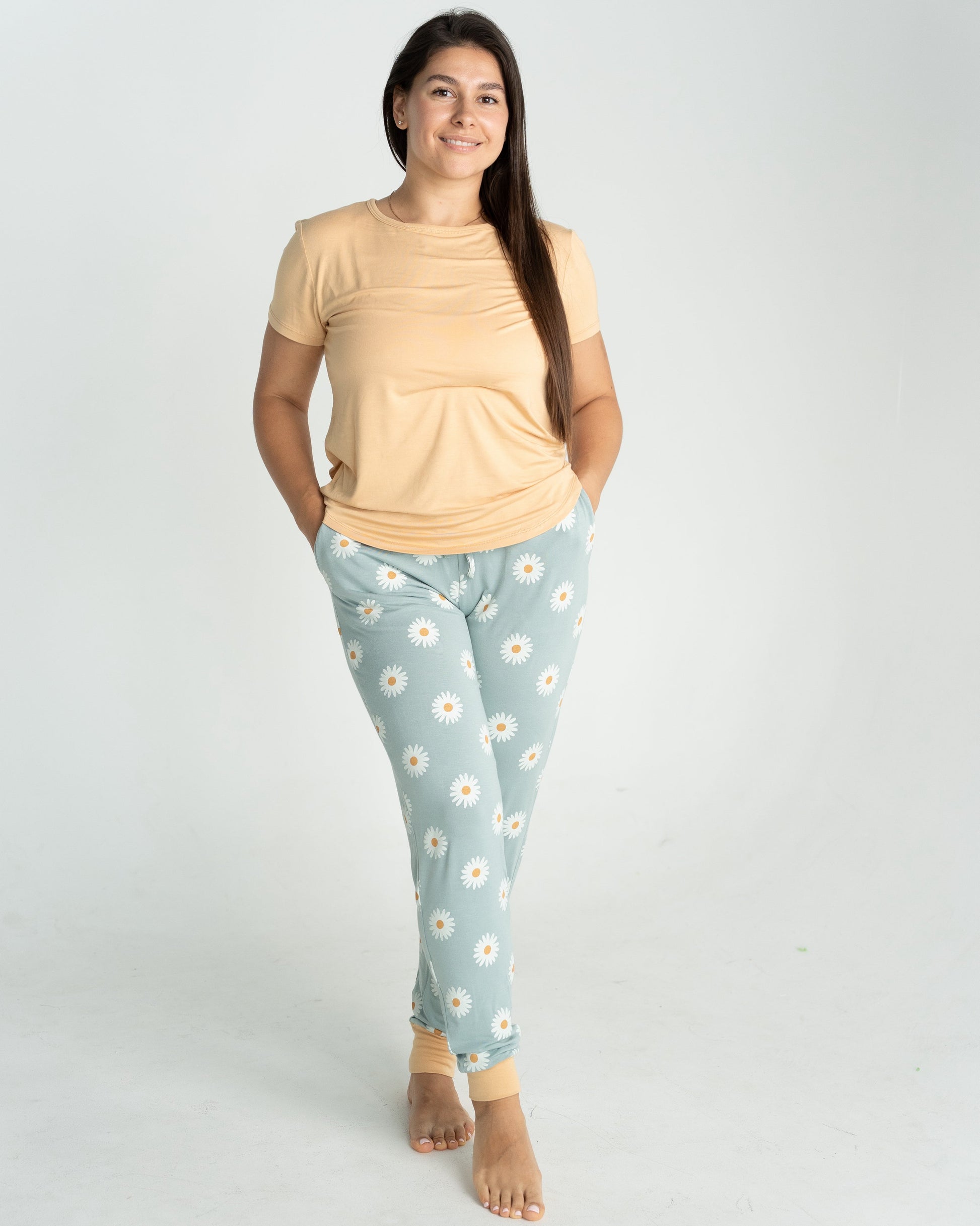 Wommen's Bamboo Short Sleeve Pajama Set (Daisy Print)