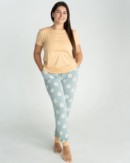 Wommen's Bamboo Short Sleeve Pajama Set (Daisy Print)