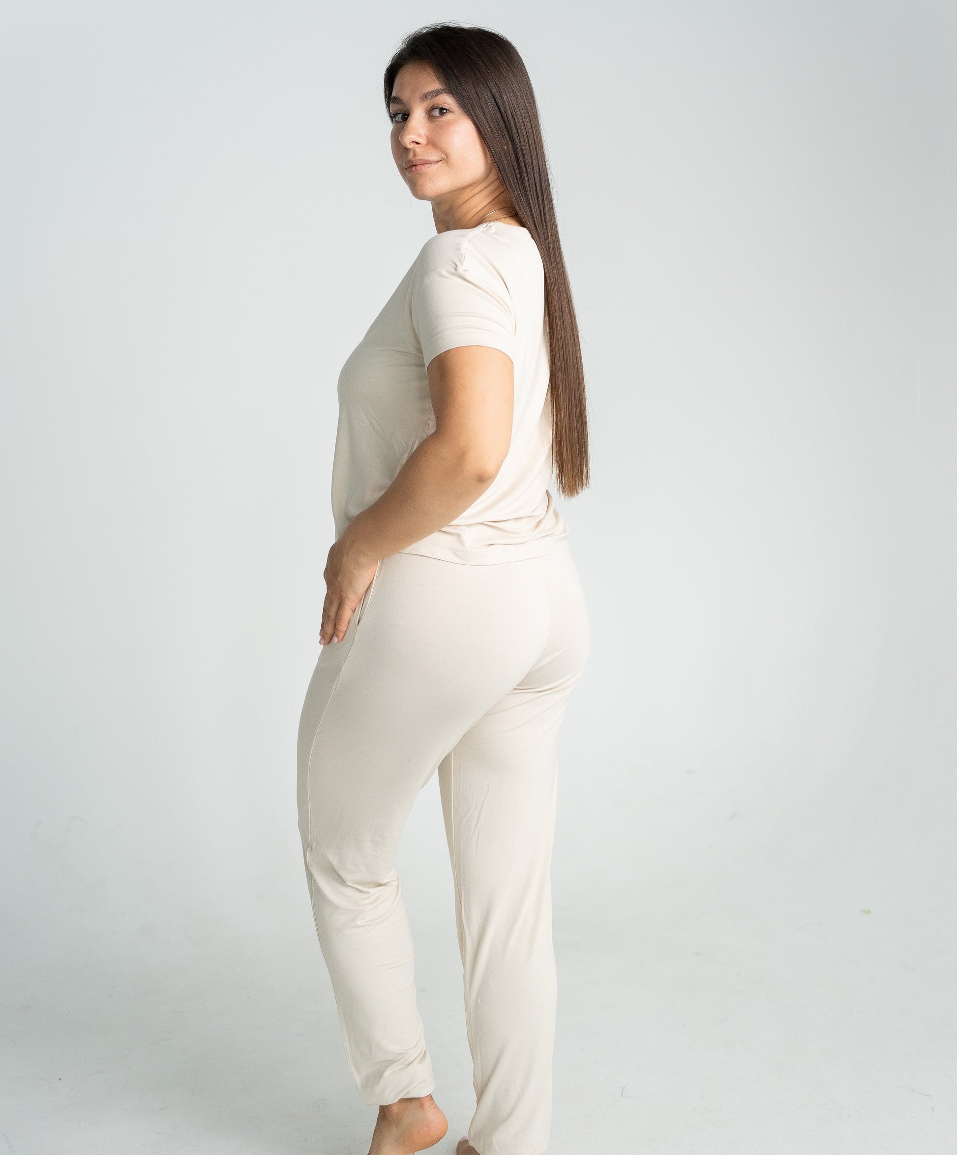 Women's Bamboo Short Sleeve Loungewear Set (Almond Milk)