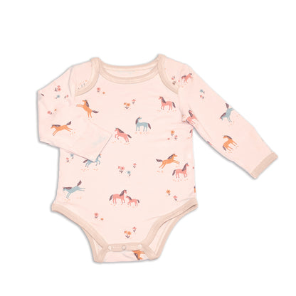 bamboo long sleeve onesie unicorn meadow print