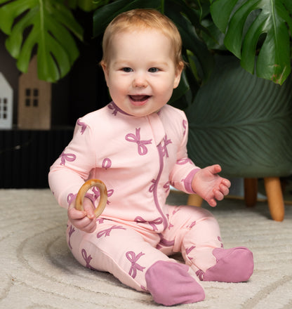 fleece footed sleeper whimsical bow print