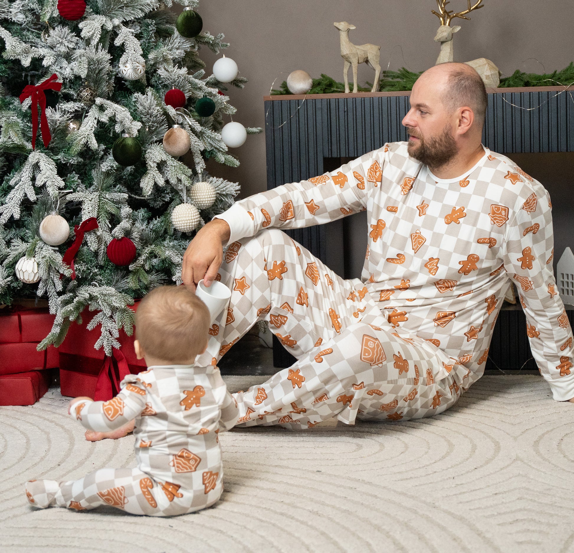 footed sleeper gingerbread party print